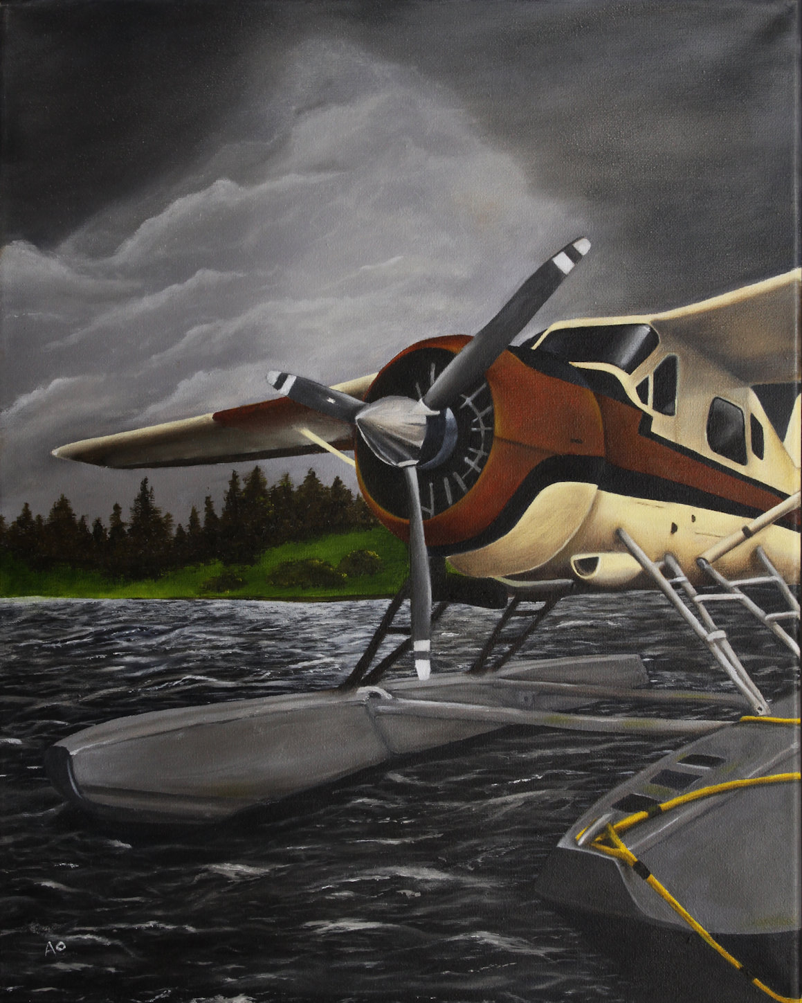 Seaplane oil painting by Ashley Otto