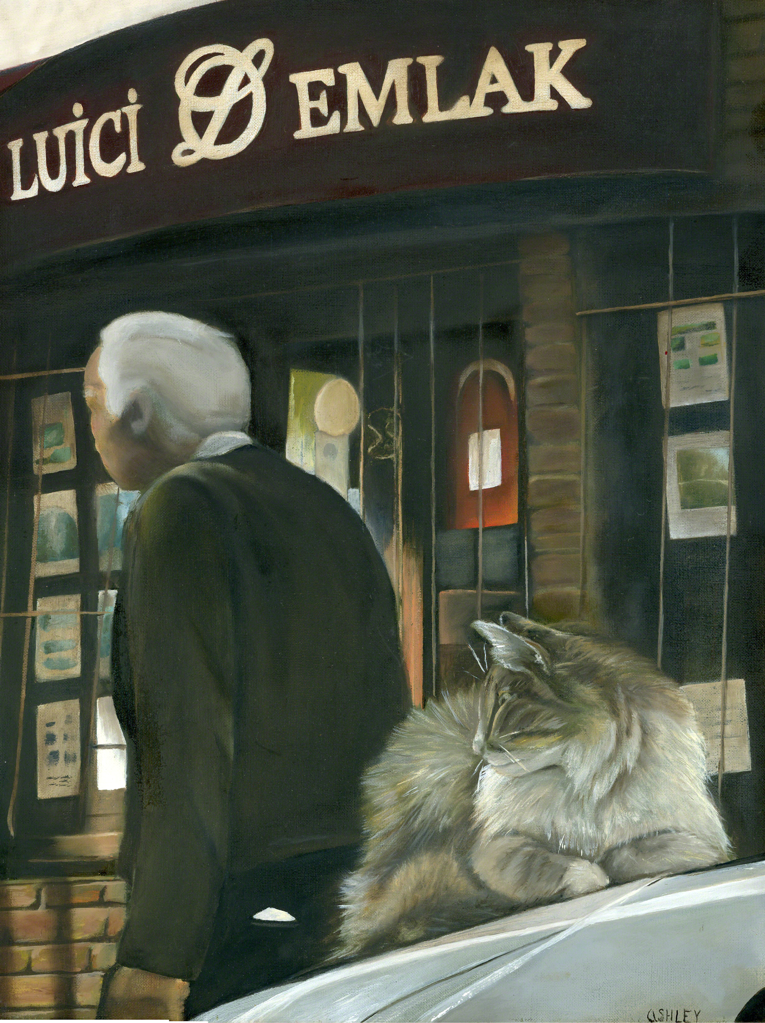 Man & Cat oil painting by Ashley Otto
