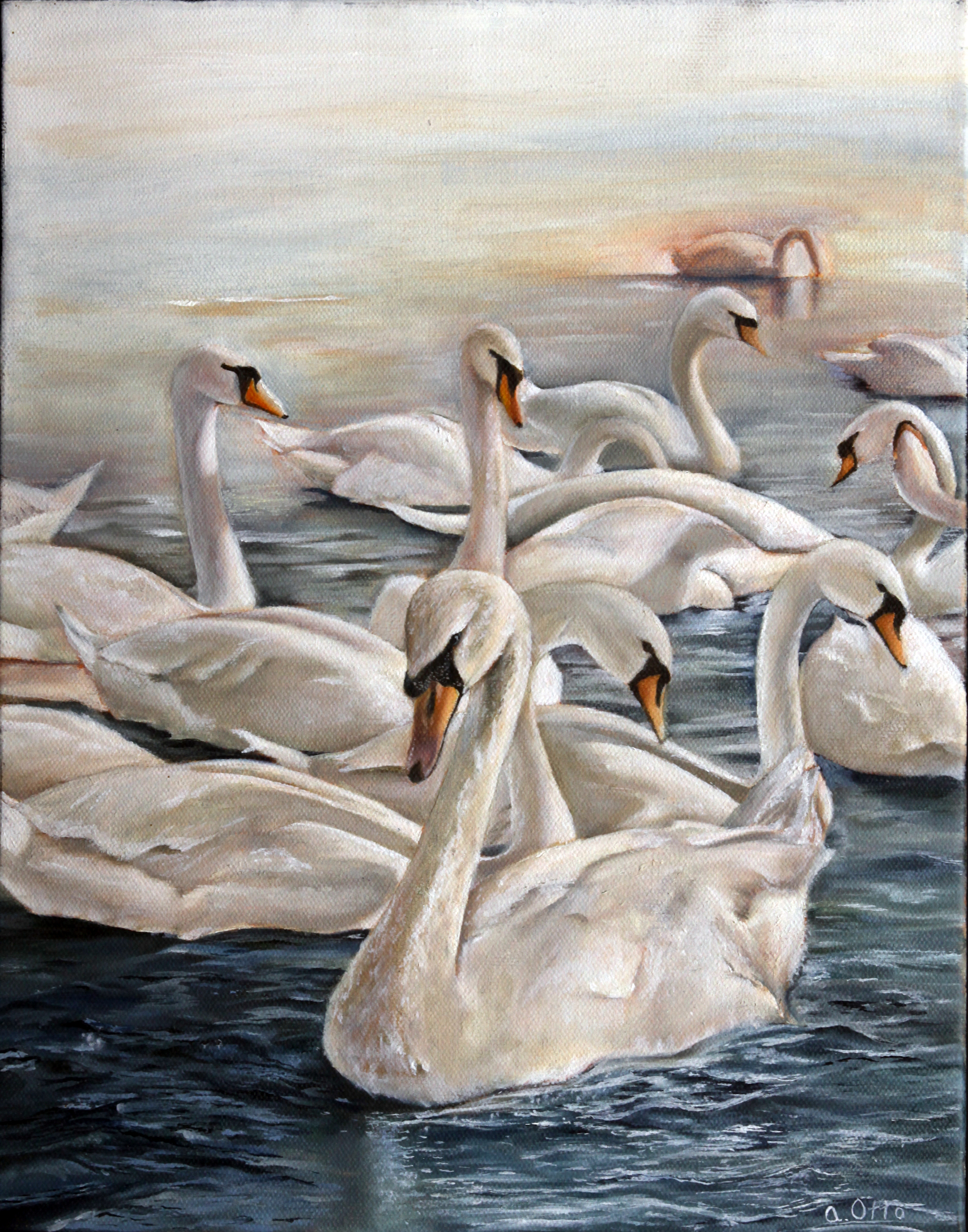 Swans oil painting by Ashley Otto